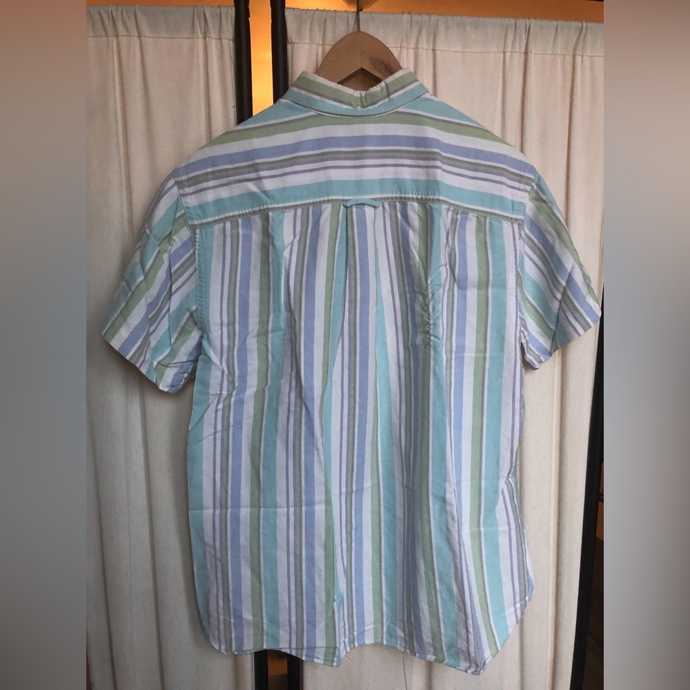 LL Bean Striped Colorful Summer Pastel Striped Shirt Short Sleeve - Picture 7 of 10
